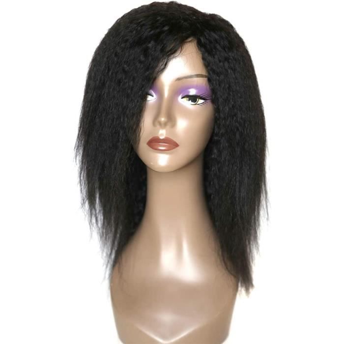 EMOL Hair Perruque Naturelle Femme Cheveux Humain Cr pus oit Noire Perruque Demi Tete Yaki Perruque Naturel Br silienne Courte K248