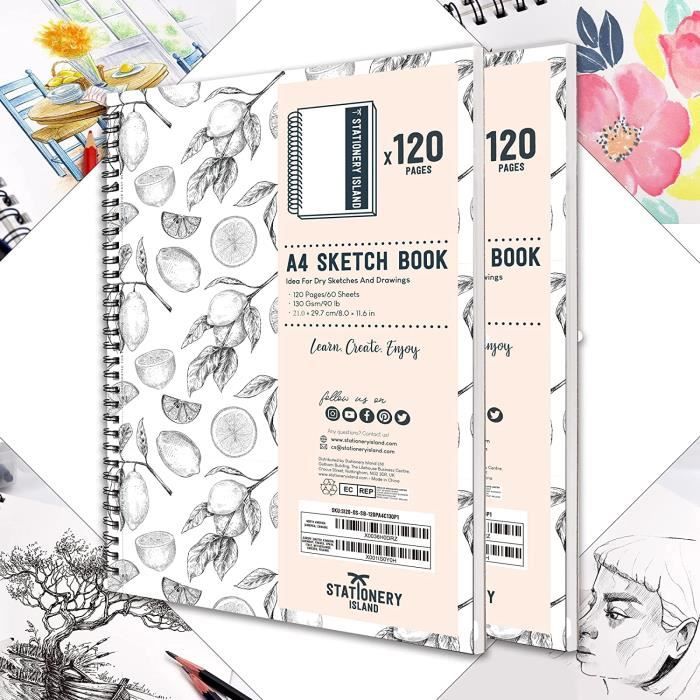 Stationery Island de croquis A4 Lot de 2 Noir. Reliure