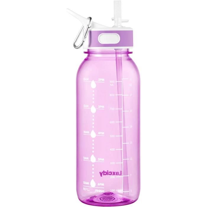 Gourde Tritan 1L Anti-Fuite – Bouteille Eau Réutilisable Sans BPA, Graduée, Dragonne Amovible – Sport, École, Extérieur