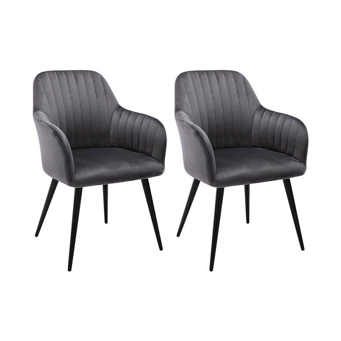 Lot de 2 chaises avec accoudoirs en velours et métal noir - Gris - ELEANA