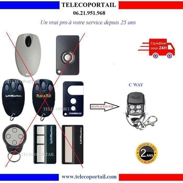 Télécommande TELECOPORTAIL compatible WAYNE DALTON LIFTMASTER PUSH PULL pour porte de garage