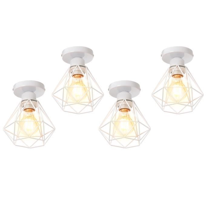 UNI 4PCS Plafonnier Cage Diamant E27 16cm Rétro Industrielle Lustre Suspension pour Couloir Escalier Chambre Blanc