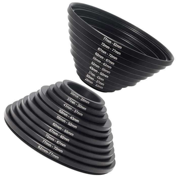 Kit 18 Bagues Adaptation Filtre Objectif 37-82mm - Step Up/Step Down - Alliage Aluminium - Photo