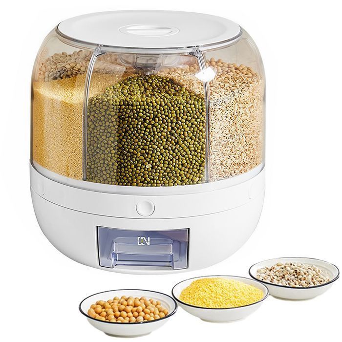 Flocon De Riz SURENHAP Conteneur De Stockage De Céréales PP Distributeur De Céréales 6 Grilles PP Rotation Anti-insectes Table Meuble) - Maison Distributeur Céréales