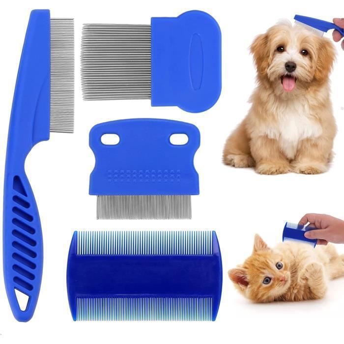 Comparer les prix de 4 pièces Set de peignes anti puces pour chats et chiens, peigne de toilettage pour animaux outil d'épilation