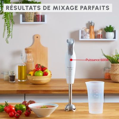 Moulinex Mixeur Plongeant Multifonctions 2 En 1 Avec Hachoir / 2 Vitesses  600 W Blanc - DD552110