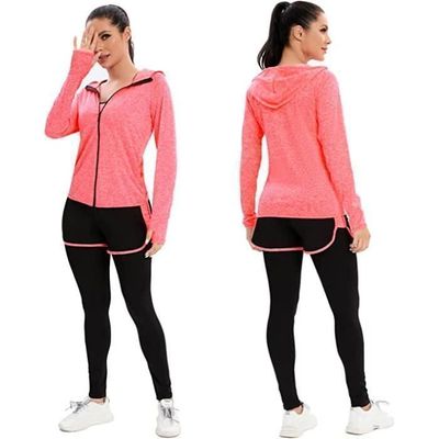 Sinleey Ensemble Fille Enfant 3 Pièces Sport Fitness Yoga Running Gym Sweat à Capuche Et Débardeur Et Legging Bleu Vert 5-6 Ans