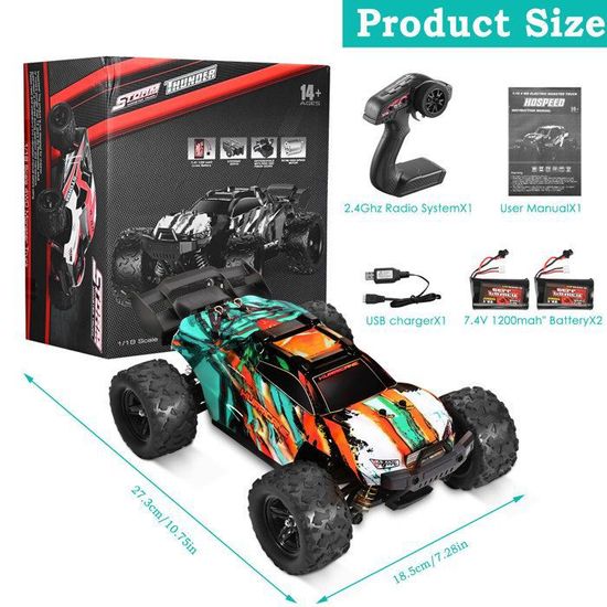 TEEROK Voiture RC Tout Terrain 1:18 4WD – 38 Km/h, 2 Batteries 60 Min, Suspension Anti-Choc – Cadeau Enfant Adulte
