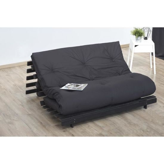 Futon 160x200 Coton et ouate hypoallerg nique Gris Anthracite