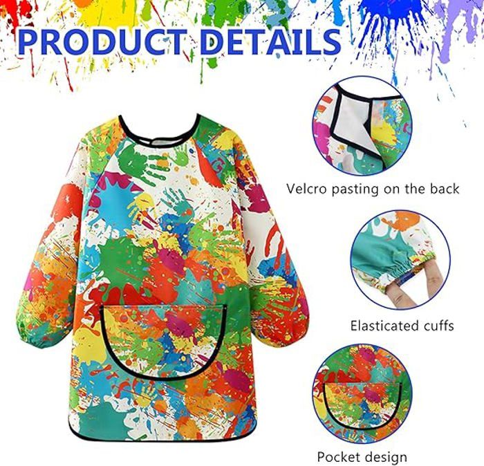 NiceLand Tablier Peinture Enfant,2 pcs Blouse Peinture Enfant Imperméable Tablier de Peinture Enfant,pour L'école Activités, Peinture, Cuisine, Coloriage, nourrissage- Age3-8 Ans