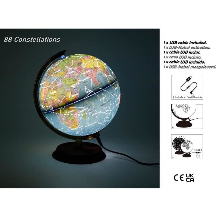20cm Globe Lumineux - Carte en Anglais - Globe Terrestre en Bois - Carte  Politique (Jour) - Etoiles et Constellations (Nuit) -[44] - Cdiscount Jeux  - Jouets