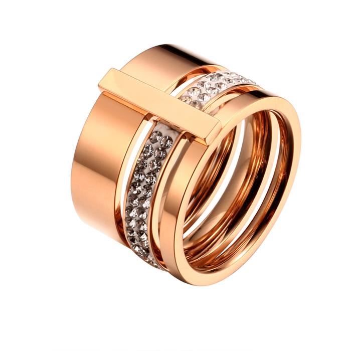 Gold Color 7 Bagues en acier inoxydable or Rose pour femmes et