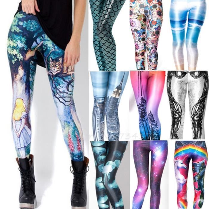 Leggings femme impression numerique galaxie Alice au pays des merveilles Punk Rock Blanc Regular Blanc Cdiscount Pret a Porter