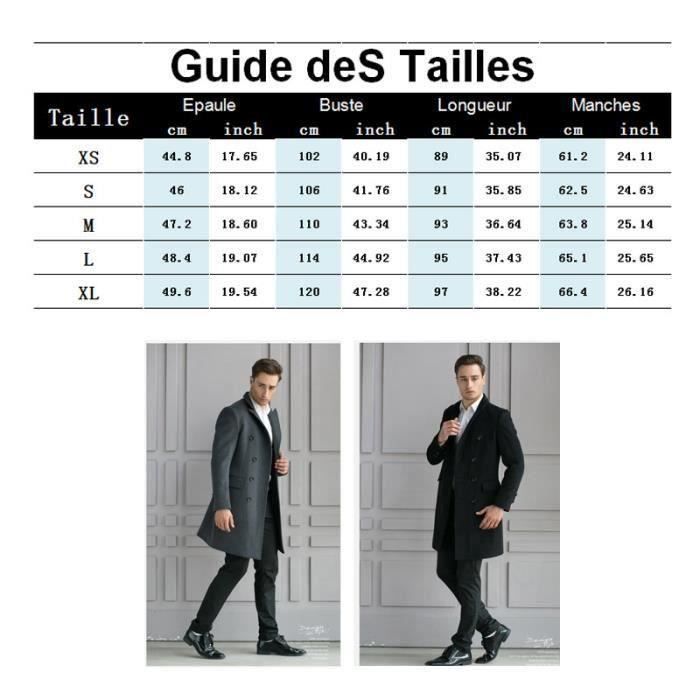 Manteau Long Hommes Trench Slim Fit Hiver Cou Tacque Veste