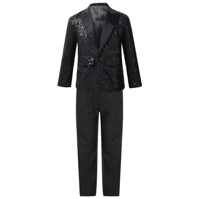 YIZYIF Enfant Garcon Ensemble Costume Soiree Paillette Brillant Tenue Gentleman Fete 5 14 Ans Noir Cdiscount Pret a Porter