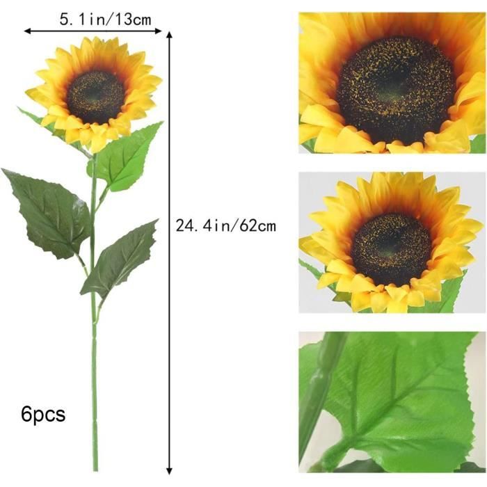 SLFYEE 6 pièces de 62 cm de tournesol artificiel, tournesol, fleurs en