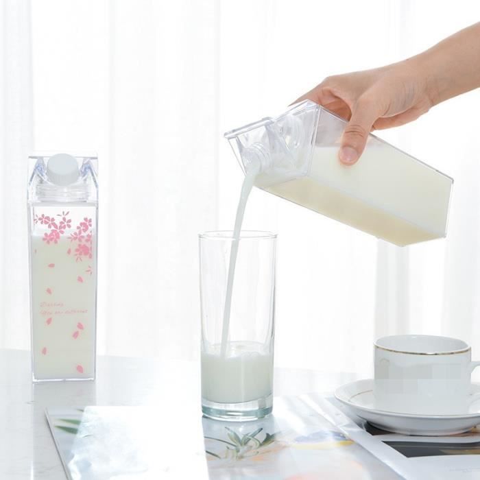 Bouteille d'eau en carton de lait, 500ml / 1000ml Boîte de lait en  plastique transparent Bouteille de jus carrée portable réutilisable pour  les voyages sportifs en plein air, sans BPA