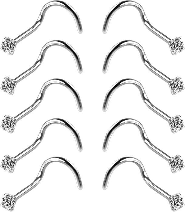 jewellerybox Clous de Nez Coudés en L en Or Jaune 9 Carats et Oxyde de Zirconium Rond 2,8mm - Aigue-marine