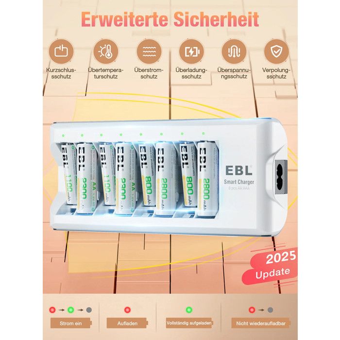 Chargeur Rapide 8 Piles AA USB-C - Compatible Ni-MH, Ni-CD Et Lithium 1.5V, Affichage LED, étui Magnétique