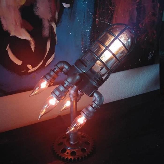 Lampe à poser,US-UK-EU-AU Prise Steampunk Lampe Fusée Punk Style Lumières  Bureau En Métal Décor Ornements Décoration Murale - Cdiscount Maison