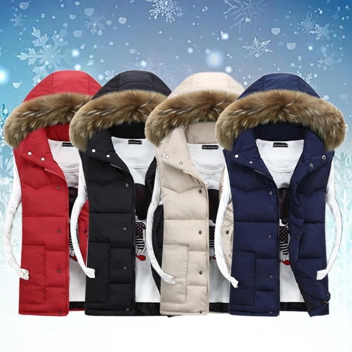 Doudoune sans manches Rouge homme hiver a capuche slim col en fausse fourrure de epaississant Vetement Masculin Rouge Rouge Cdiscount Pret a Porter