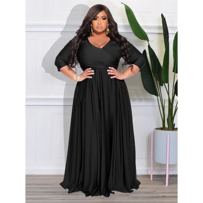 Wmstar Robes de soir e grande taille pour femmes v tements d automne col en V bandage grand ourlet robe maxi de 1.5mmx8698m