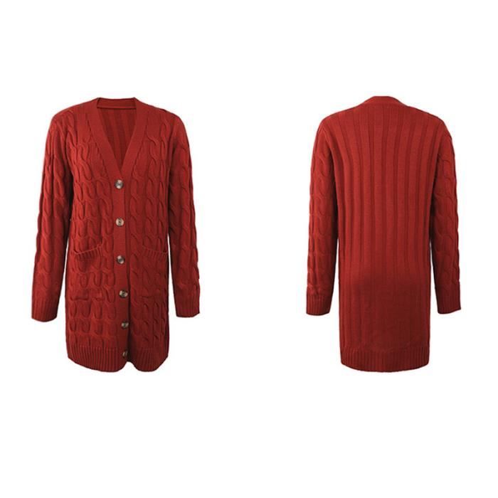 Gilet Femme Vintage Rouge - Cardigan Bohème à Manches Longues, Glands, Fibres Acryliques Chaudes - 11