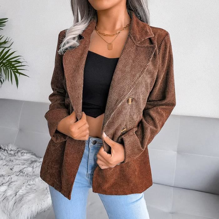 Blazer en velours cotele pour femme Marque Modele Motif leopard Double boutonnage