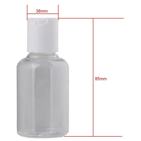 r/écipients vides avec bouchons /à rabat. Bouteilles vides en plastique de 50 ml avec petits mousquetons al/éatoires bouteilles de voyage rechargeables en plastique transparent