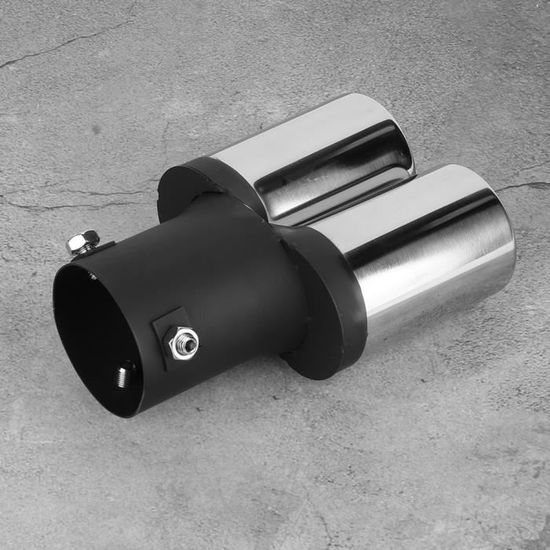 Qiilu Double Embout Tuyau D’Échappement Silencieux 85*60*160mm - Chrome Acier Inoxydable Universel