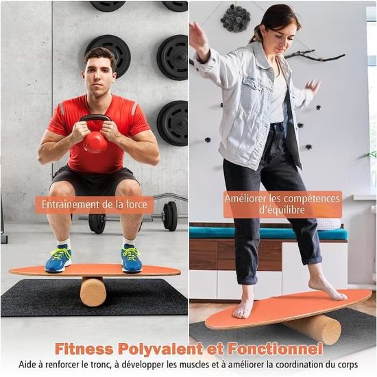 GOPLUS Planche d'Équilibre en Bois avec Rouleau en Liège et Tapis de Feutre Antidérapant, Charge 100kg, Violet - Jeux - Jouets