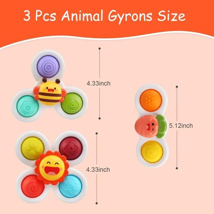 Jouet de Bain Ventouse Spinner pour Bébé - 3 Pièces - Éducation Précoce - Blanc