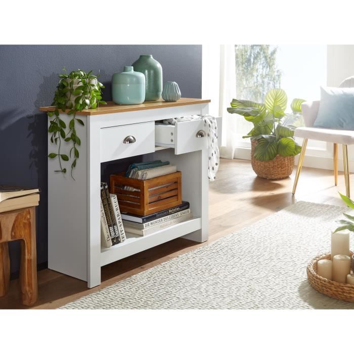 Buffet Bois Blanc 90 X 75 X 30 Cm - 3 Portes, 1 Tiroir, Design Moderne | Commode Salle à Manger, Rangement Fermé - 3