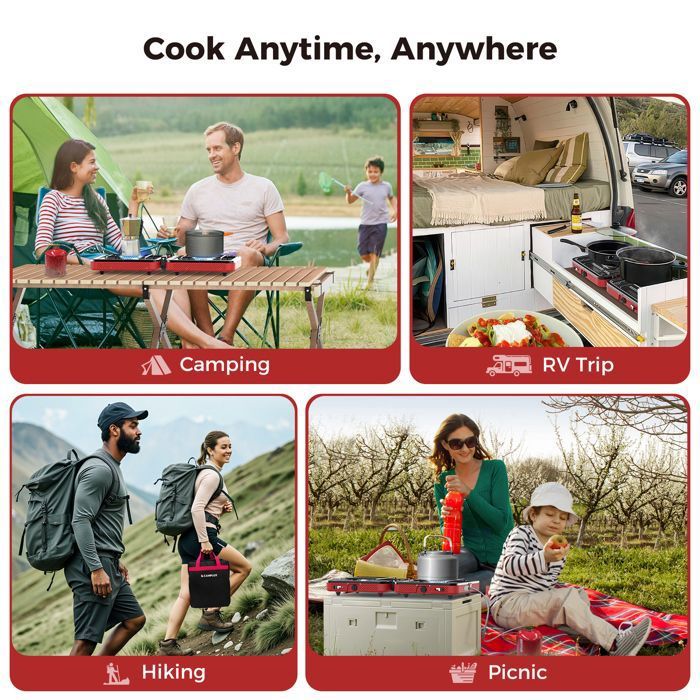 Camplux JK5330 – Réchaud De Camping 3 Brûleurs 4,5 KW Avec Couvercle, Pour Butane/propane 30/37 Mbar, Pliable Et Costaud