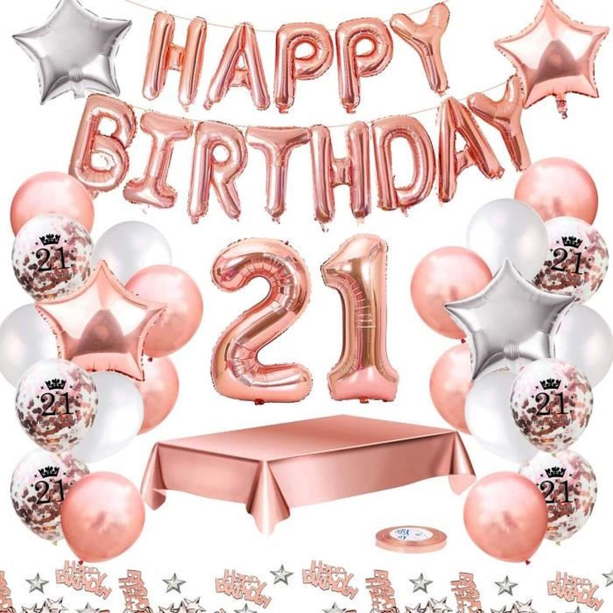 Mmtx Ballon Anniversaire 21 Ans Decoration Anniversaire Kit Rose Gold Deco Anniversaire Guirlande Happy Birthday Nappe Rose Or Bal Cdiscount Maison