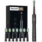 FAIRYWILL Brosse à Dents Électrique Rechargeable sonic E11, 8 têtes de brosse,noir