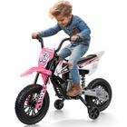Moto Électrique pour Enfants -CAROMA- 12V, 3-8 Ans, 2 x 30 W moteurs, 2 Roues d'Entraînement, Vitesse max.5 km/h,Charge 30KG,Rose