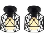 iDEGU Lot de 2 Plafonnier Industrielle en Métal Cage Carré, Lustre Abat-jour Fer Luminaire E27 40W Noir pour Salon Chambre Bar