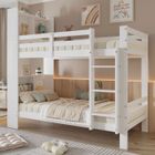 OKWISH Lit superposé 90x200 cm, lit enfant avec étagères de rangement, lit en bois 2 places avec 2 sommiers à lattes, blanc (sans matelas)