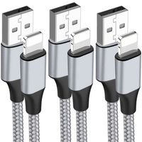 Lot de 3 Câble USB Rapide pour iPhone 14, 14 Plus, 14 Pro Max, 13, 13 Pro Max, 12 11 XS Max XR 8 7 6 - 1 Mètre Gris Nylon Tressé