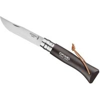 Couteau OPINEL n° 8 VRI, lame inox, manche charme lasuré noir brun 11 cm avec lacet cuir, virole tournante.