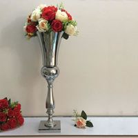 Grand vase à fleurs de luxe en fer argenté - Urne de table de mariage - Décoration de table - 60 cm