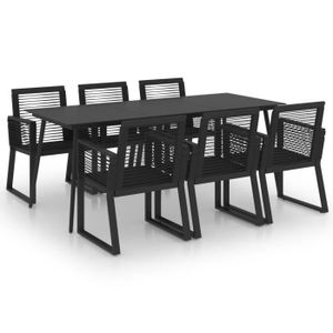Ensemble table et chaise de jardin YUL Ensemble à dîner d'extérieur 7 pcs Rotin PVC Noir♥2