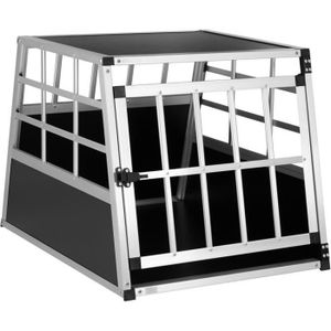 CAISSE DE TRANSPORT Cage de Transport pour Animaux domestiques 70x54x51 cm Aluminium MDF 1 Porte Noir Argent Caisse Chien Chat Rongeur boîte Box