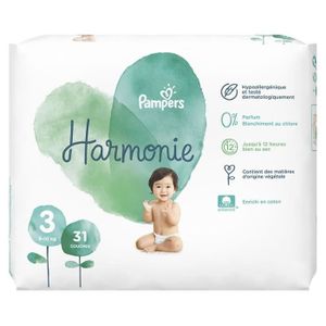 COUCHE LOT DE 5 - PAMPERS Harmonie - Couches taille 3 (6-10 kg) 31 couches