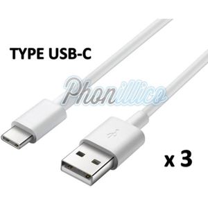 CÂBLE TÉLÉPHONE Lot 3 Cables USB-C Chargeur Blanc compatible Samsung Galaxy A3 2017 - Phonillico®