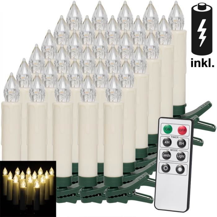 Bougies à LED pour sapin de Noël avec télécommande infrarouge - x20 - blanc  - Achat & prix