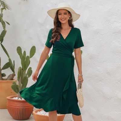 Robe Femme Belle fleur concassee en ete sur la plage de sable vert GOGUQ Vert Cdiscount Pret a Porter