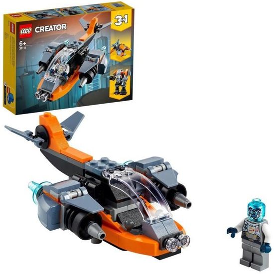 LEGO® Creator 3-en-1 31111 Le Cyber Drone, Jouet de Construction, Figurine de Robot et Moto