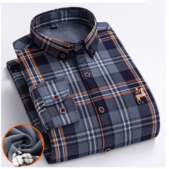 Chemise Homme Doubl e polaire Hiver Col revers Manches longues
